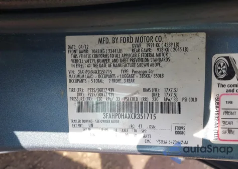 2012 Ford Fusion Se from USA, damaged, VIN 3FAHP0HAXCR351715